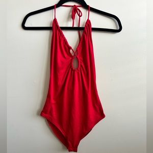 Gaze Women’s Red Criss Cross Halter Top Bodysuit S